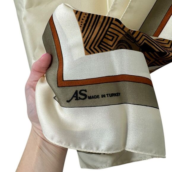 Ivory & Brown Vintage Rose Print Satin Blend Scarve - Picture 7 of 7